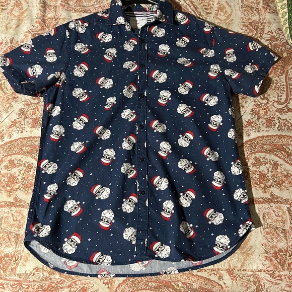Denim & Flower Ricky Singh Happy Holidays Santa Button Down size M - Picture 1 of 4